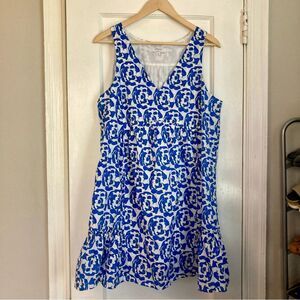 Thakoon Collective size 14 sleeveless ruffle mini dress blue and white print